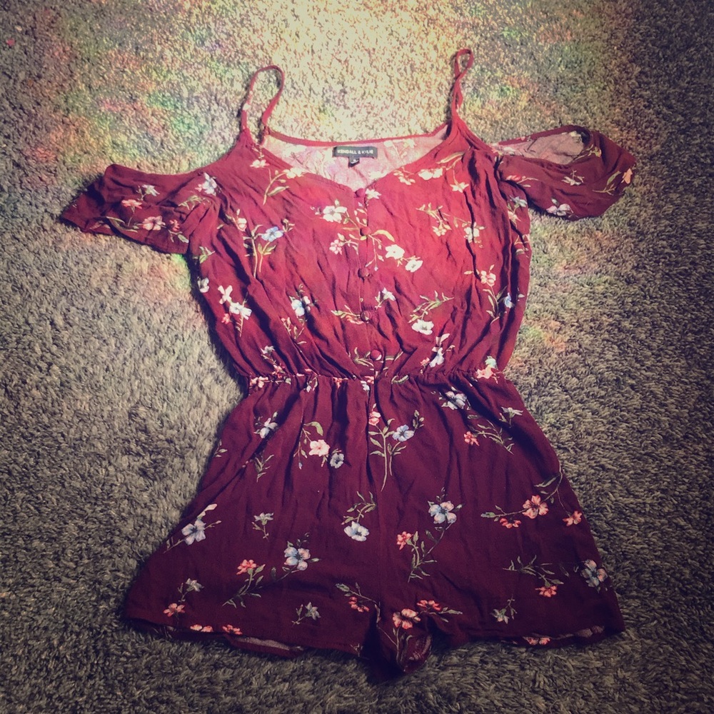 Kendall and Kylie Floral Maroon Romper